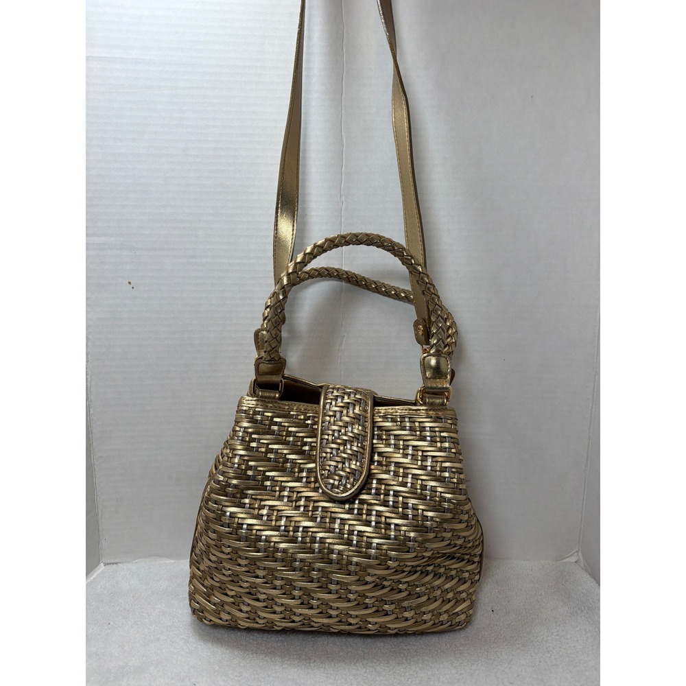 Gold Woven Crossbody Bag with Top Handle
